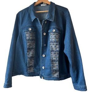SO Y2K Blue Jean Jacket with Patterned Panels Women’s 3X